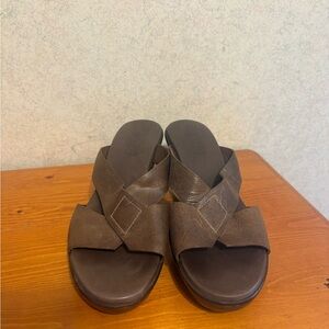 Munro Libi Women’s Brown Genuine Leather Heel Slide Sandals Made in USA Size 8